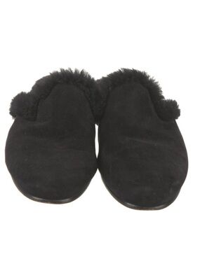 Manolo Blahnik Black Suede Shearling-Trim Flats